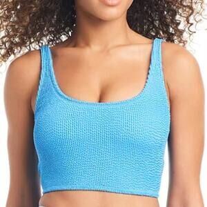 Bar III Women's Scoop Neck Cropped Summer Tank Bra Bikini Top Size L Cobalt NWT